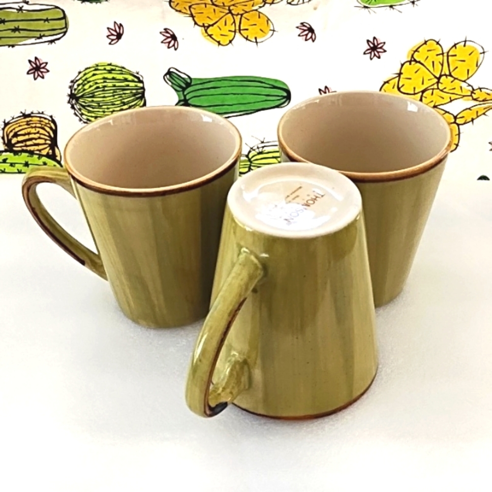 Thompson Pottery Three Green Ceramic Mug Set